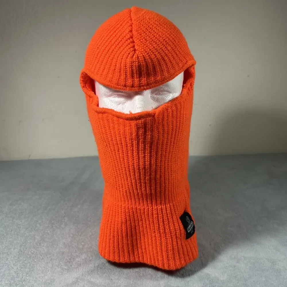 Vintage Y2K 2000s Ski Mask Balaclava Fleece Striped Orange Worker Corduroy Snow - Picture 2 of 11